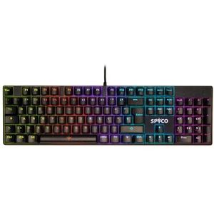 SPYCO Challenge KE-111, Mechanish Gametoetsenbord, Italiaanse opstelling, Instelbare LED-achtergrondverlichting, Toetsen afdekking ABS, Bruine switches, 25 Anti-Ghosting-toetsen, Ideaal voor PC ecc.