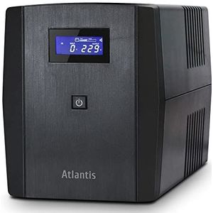 Atlantis OnePower 1200, UPS Line Interactive 1200 VA/700 W, AVR, Pseudosinus Onda, 3 IEC-stopcontacten + 2 Schuko-stopcontacten, 2 x 12 V 7 Ah batterijen