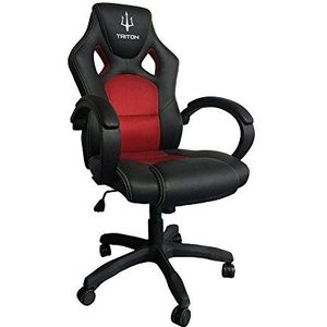 Triton A1 speelstoel, ergonomisch, kantelbaar, draai- en hoogteverstelbaar, gevoerde rugleuning en zitting, gevoerde armleuningen, zwart-rood