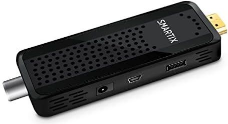 Smartix Atlantis DH12 Decoder Digital Terrestrial TV DVBT en DVBT2 HD STICK, MPEG-2, MPEG-4/H.264, HEVC/H.265 USB-poort IR uitbreiding afstandsbediening, zwart