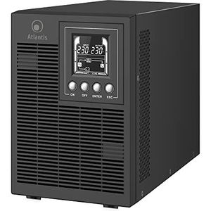 Atlantis A03-OP1502P PRO UPS OnLine onderbrekingsgroep server dubbele converter zuivere sinusgolf 1500 VA 1350 W, toren, lcd-display, USB, serieel RS-232, 4 IEC-uitgangen, SNMP-sleuf, 3 x 12 V-9 Ah