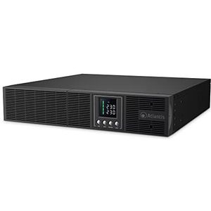 Atlantis A03-OP1302-RC UPS OnLine Online Online Onbreekbare zuivere sinusgolf 1300 VA 900 W, RACK-server, LCD-display, USB, serieel RS-232, 8 IEC-uitgangen, SNMP-sleuf, 2 x 12 V-9 Ah
