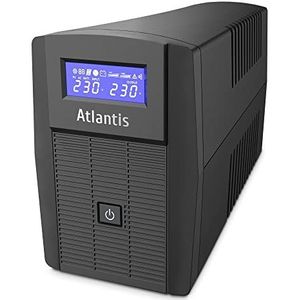 Atlantis A03-HP1003 Ononderbroken stroomvoorziening, zuivere sinusgolf, 800 VA 480 W Line Interactive, LCD-display, USB-HID-aansluiting, 2 Shuko-uitgangen + Alim-kabel, 1 accu 12 V-9 Ah,