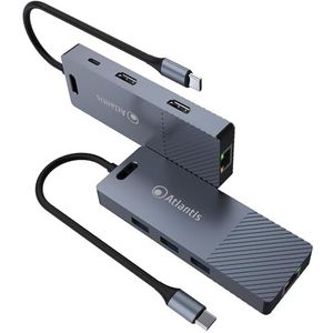 ATLANTIS A04-TC_DK48 dockingstation DUAL DISPLAY USB C (type C) naar HDMI 4K, Duppia HDMI-uitgang, Ethernet RJ45 Gigabit, 3 USB 3.0, 1 PD-85W kabel 18 cm compatibel met alle notebooks.
