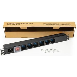 Stekkerdoos - 19 Inch Rack - 6 Schuko Stopcontacten - Verlichte Schakelaar