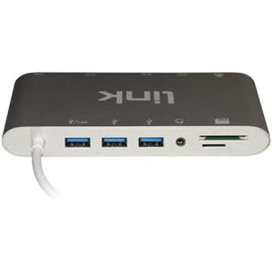 LINK Docking Station USB-C 11 poorten 3 X video, USB-C, 3 x USB 3.0, RJ45, 2 x kaartlezer, audiomerk