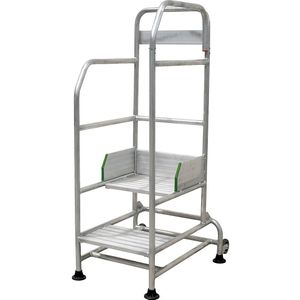 Mobiele veilige montagetrap, van aluminium, 2 treden, 3-zijdige balustrade