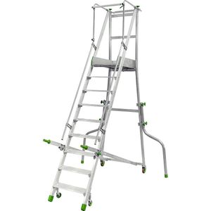 Mobiele aluminium platformtrap, inklapbaar, met geprofileerde aluminium treden, 9 treden inclusief platform