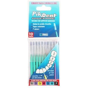 Pikdent Interdentale borstels - stalen kern gecoat en Tynex-borstelharen - maat 6 groen 1,0 mm conisch - 10 borstels