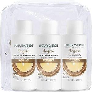 Naturaverde Natural Beauty Travel Care Kit, Travel Care Kit Argan, reishampoo, reisschuim, lichaamscrème, reistas, 100 ml
