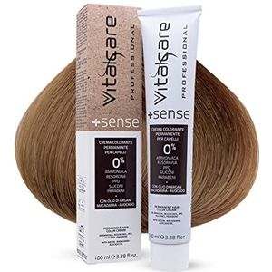 Vitalcare + Sense - Professionele permanente haarkleuring, zonder ammoniak, resorcina, PPD, siliconen - met arganolie, macadamiia en avocado, 8/00 lichtblond, 100 ml