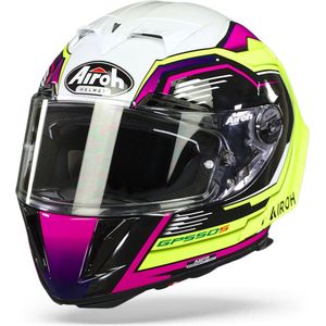 Airoh GP 550 S Rush, integraalhelm, Wit/Neon-Geel/Zwart/Pink/Lila, XL