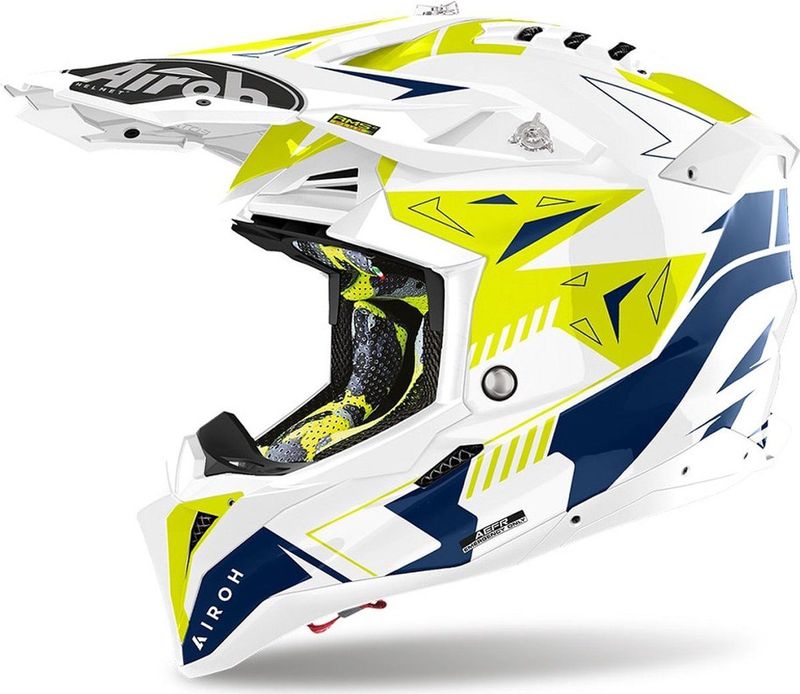 Airoh - Aviator 3 - Offroad Helm - Geel Blauw - Carbon