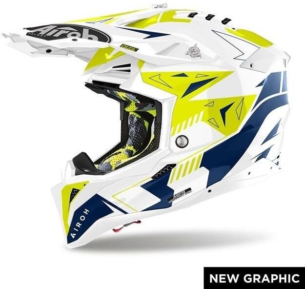 Airoh - Aviator 3 - Offroad Helm - Geel Blauw - Carbon