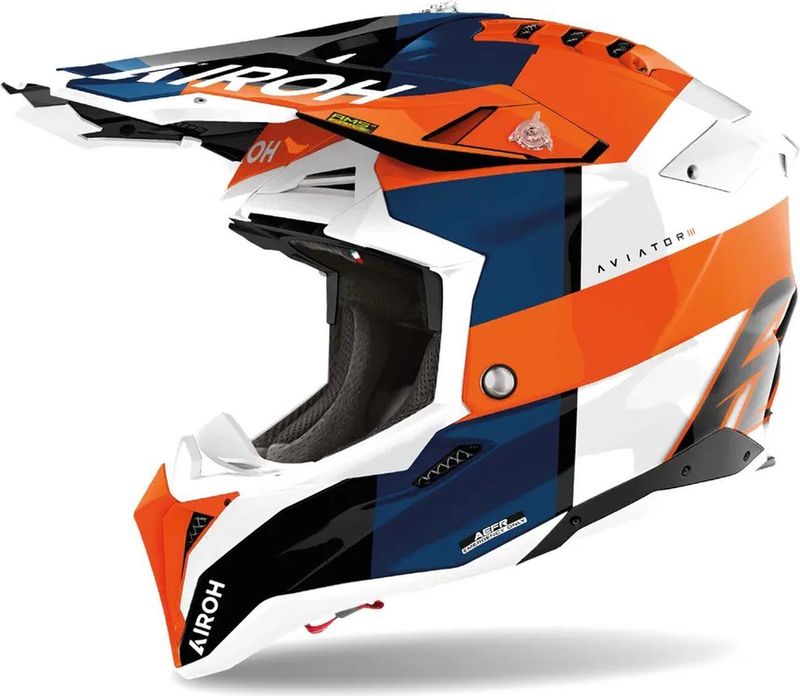 Airoh - Aviator 3 AMS² - Crosshelm - Glans Blauw Wit Oranje - HPC-Carbon Kevlar Composite