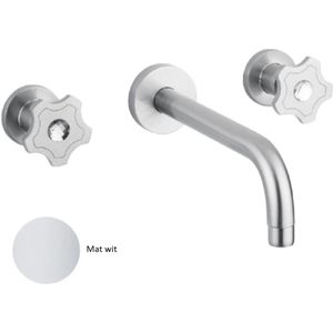 Inbouw Wastafelmengkraan Sanimex Giulini Tweeknops 20cm Inclusief G-Link Inbouwdeel Mat Wit
