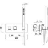 Inbouw douchekraan sanimex giulini thermostatisch 1-uitgang vierkant incl. Handdouche en box inbouwdeel chroom