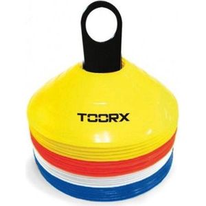 Toorx Fitness Pionnen - Trainingshoedjes - Agility Cones Set van 24 stuks - met houder - Geel/Rood/Wit/Blauw