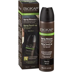 BIOKAP Nutricolor Zachte retoucheerspray, zwarte haarspray, retoucheren voor de haargroei, licht en zonder vlekken, behandeling met natuurlijk en homogeen effect, 75 ml