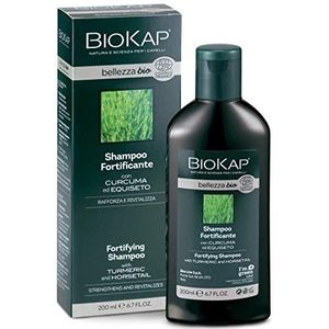 BIOKAP Bellezza Biologische versterkende shampoo, 200 ml, voor broos en beschadigd haar, kurkuma-extract, paardenstaart met plantaardige kokosnootoppervlakteactieve stoffen, veganistisch