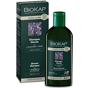 BIOKAP BIO BELLEZZA 2-in-1 shampoo & douchegel 200 ml | met tijm - lavendel - rijstproteïnen - tarweproteïnen - biologisch korenbloemwater - veganistisch - zonder siliconen - zonder parabenen