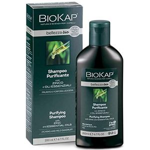 BIOKAP BELLEZZA BIO Purifying Shampoo 200 ml | tegen roos en jeuk - plantaardige werkzame stoffen - eucalyptusolie - menthol - theeboomolie - zinkzout - veganistisch