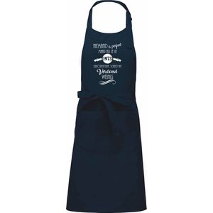mijncadeautje - luxe keuken- barbecueschort - Niemand is perfect - 1973 - navy blauw
