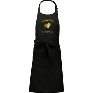 Naam cadeau - Kimberley - Hart van Goud - Keukenschort -zwart - cadeau Moederdag - trouwdag - verjaardag - jubileum