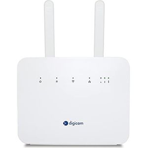 Digicom 4G+ LiteRoute Plus Router 4.5G CAT6 300Mbps, Wi-Fi AC1200 Dual-Band, 4 poorten (3LAN - 1LAN/WAN) Gigabit, geen configuratie nodig, wit