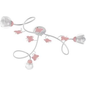 ONLI Plafondlamp met 3 lampen voor slaapkamer, van wit metaal met roze geschilderde vlinders