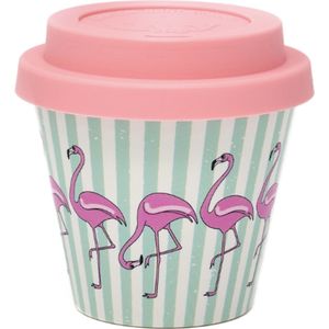 Quy Cup - 90ml Ecologische Reis Beker - Espressobeker “Flamingo” met Rose Siliconen deksel