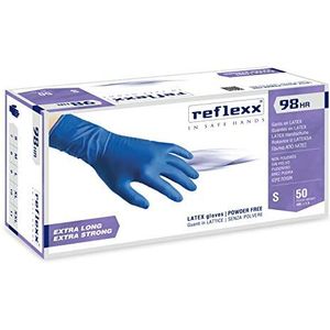 Reflexx R98 latex handschoenen met hoge weerstand, poedervrij, maat S, blauw (verpakking van 50 stuks)