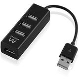 Ewent EW1123 Mini USB 2.0 Hub, zwart, 4 poorten, zwart
