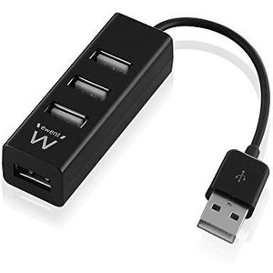 Ewent EW1123 Mini USB 2.0 Hub, zwart, 4 poorten, zwart