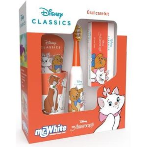 Mr.White Aristocats Gift Pack - Mondverzorgingsset met kindertandpasta, kinderbatterij tandenborstel, 1 beker en 1 kaartspel - voor 4+ jaar kinderen - zachte haren