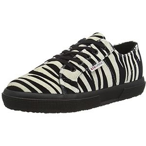 SUPERGA 2750 Kids Print Velvet, elastische veterschoenen voor meisjes en meisjes, meerkleurig zebra zwart beige A0m, 35 EU, meerkleurig zebra zwart beige A0m