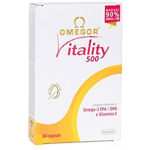 Omega 3 OMEGORÂ® Vitality 1000 - 90% van Omega-3 TG! IFOS gecertificeerd sinds 2006. 400 mg EPA en DHA per capsule in een verhouding van 2: 1. Min. Structuur 90% triglyceriden en moleculaire destillatie | 60 cps van 500