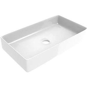 ERCOS Rechthoekige keramische wastafel voor badkamer, kleur wit, glanzend, zonder overloop, afmetingen 606 x 356 mm