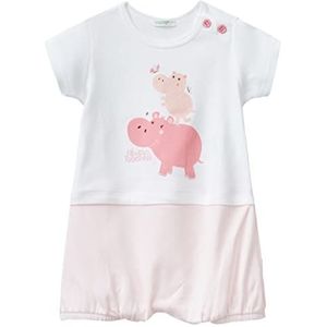 United Colors of Benetton Rompertje 3GI70T01A overall, meerkleurig wit en roze met patroon 901, 50 meisjes 0-24, meerkleurig wit en roze patroon 901, 50 cm