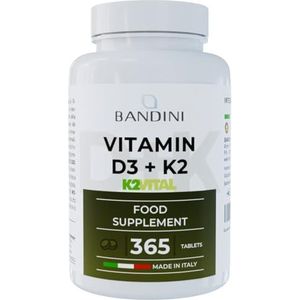 Bandini® Vitamine D3 K2 | 365 TABLETTEN (12 maanden) | Vitamine D 2000 IE + 200 mcg Vitamin K | Vitaminen MK-7 99% All Trans Vit D3+K2 | Voor Botten, Tanden, Spieren, Gewrichten & Immuunsysteem