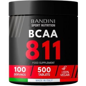 Bandini® BCAA RAMIFIED AMINO ACIDS 8 1 1 | 500 tabletten Gefermenteerde aminozuren, met vitamine B1 en B6 | 8.1.1 met Leucine, Isoleucine, Valine | Intra Pre Post Workout - Voor Sport | Veganistisch