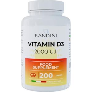 Bandini® Vitamine D 60.000 IE/maand 200 tabletten (+6 maanden) - Immuunsysteem, bot-, tand- en spiergezondheid, calciummetabolisme, 50 mcg cholecalciferol, pure vitamine D3 in hoge dosering