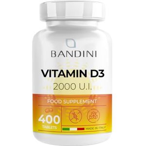 BandiniÂ® Vitamine D3 2000 IE 400 tabletten - Hooggedoseerd voedingssupplement 50 Âµg vitamine D 2000 I.E. - 50 mcg Cholecalciferol - Ondersteuning van botten, tanden en immuunsysteem