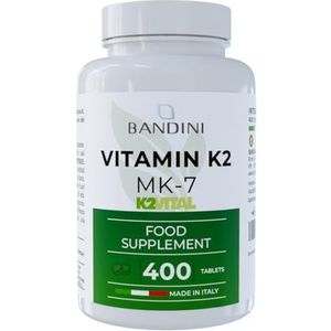 Bandini® Vitamine K2 MK7 200µg 400 tabletten | Hoge dosis Menaquinone | Vit K 2 MK-7 200 mcg | Helpt bij het behouden van normale botten | 100% Veganistisch | GMO-vrij | Italiaanse kwaliteit