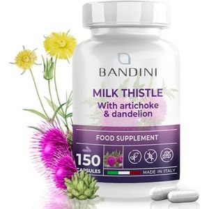 Bandini® Mariadistel Complex met Artisjokextract en Paardenbloem 150 Capsules, Hooggedoseerd met 80% Silymarine, Mariadistel + Paardenbloem, 100% Veganistisch, Diureticum en Depuratief, HPLC-methode