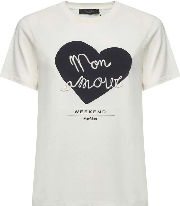 Max Mara - T-shirt - Ivoor - Katoenen Jersey - Ronde Hals - Korte Mouwen - Maxi-Print
