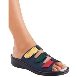 Gezondheidsslippers - Blauw - Suèdeleer - Klittenbandsluiting - Breed