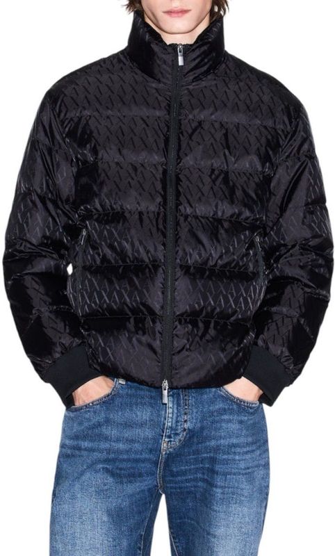 Armani Exchange - Tone On Tone Allover Logo Puffer Jacket - Zwart - Heren - Geïsoleerd