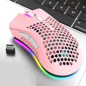 K-Snake BM600 1600 DPI 7-toetsen Holle Lichtgewicht Draadloos Opladen RGB Kleurrijke Gaming Mouse (Wireless BM600 Pink)