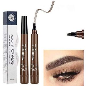 Zeako Tattoo Wenkbrauwstift, eyebrow tattoopen, microblading eyebrow potlood met vork-tip vloeibare wenkbrauwstift met vier punten, duurzame waterdichte veegvaste wenkbrauwstift